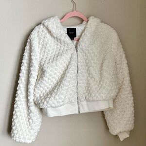 Boucle Knit Jacket Hoodie in White